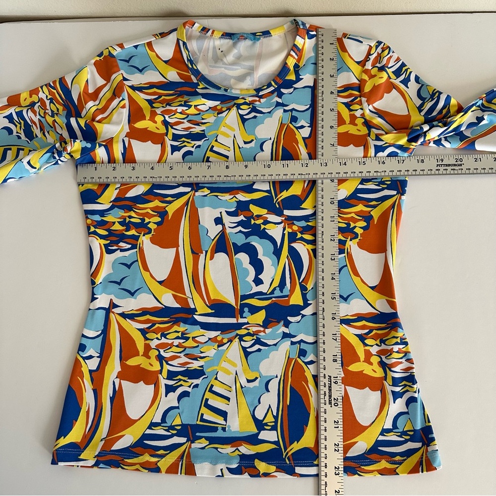 J McLaughlin Sailboat Catalina Stretch 3/4 Sleeve Top Size‎ Small Nautical - Picture 5 of 7